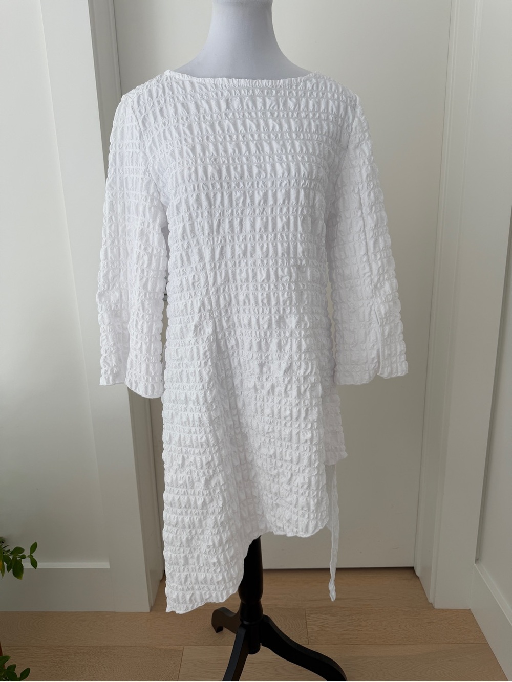 IC By Connie K Bubble Check Mini Dress Hanky Hem Shark Bite Asymmetrical Hem